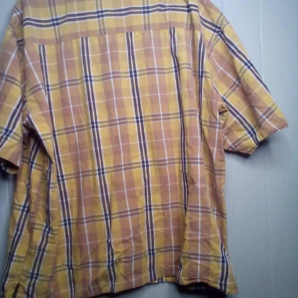 Enyce Button Up Shirt 3XL Short Sleeve Plaid Brown Yellow